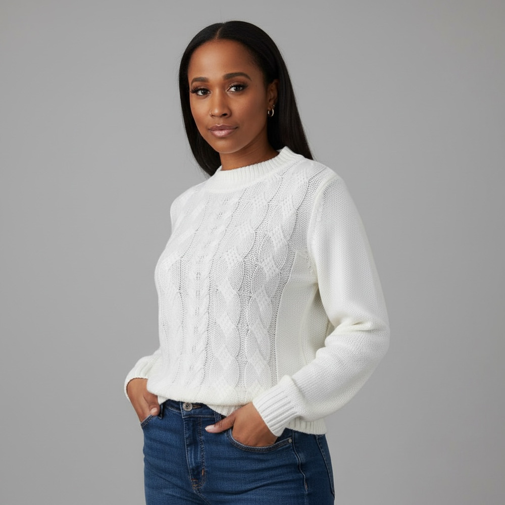 Pull Over Cream Knit Long Sleeve Sweater